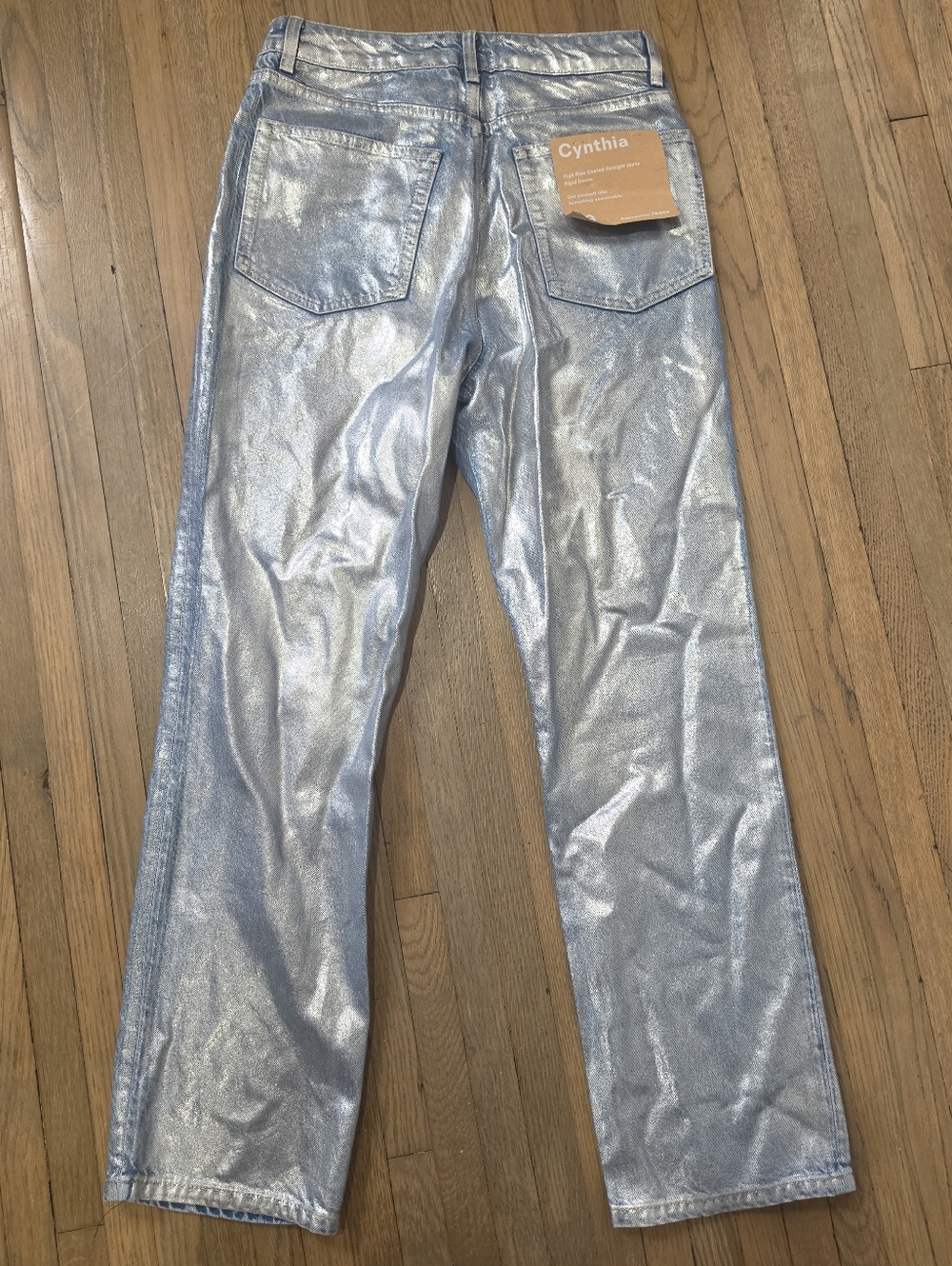 Reformation Cynthia High-Rise Coated Straight Jeans - Silver NWT - Picture 3 of 5